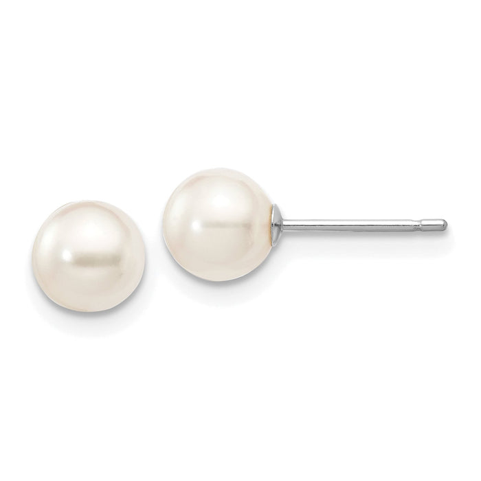 14K White Gold 5-6mm Round White Saltwater Akoya Cultured Pearl Earrings-XFW492E