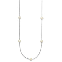 14K White Gold 5-6mm Round White FWC Pearl 7 Station Necklace-XFW555W-16