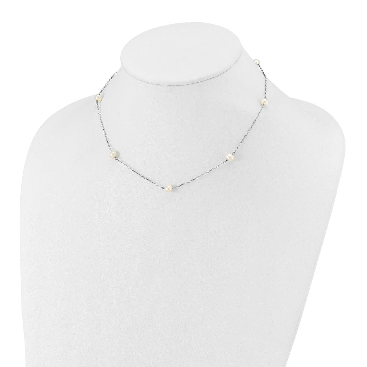 14K White Gold 5-6mm Round White FWC Pearl 7 Station Necklace-XFW555W-16