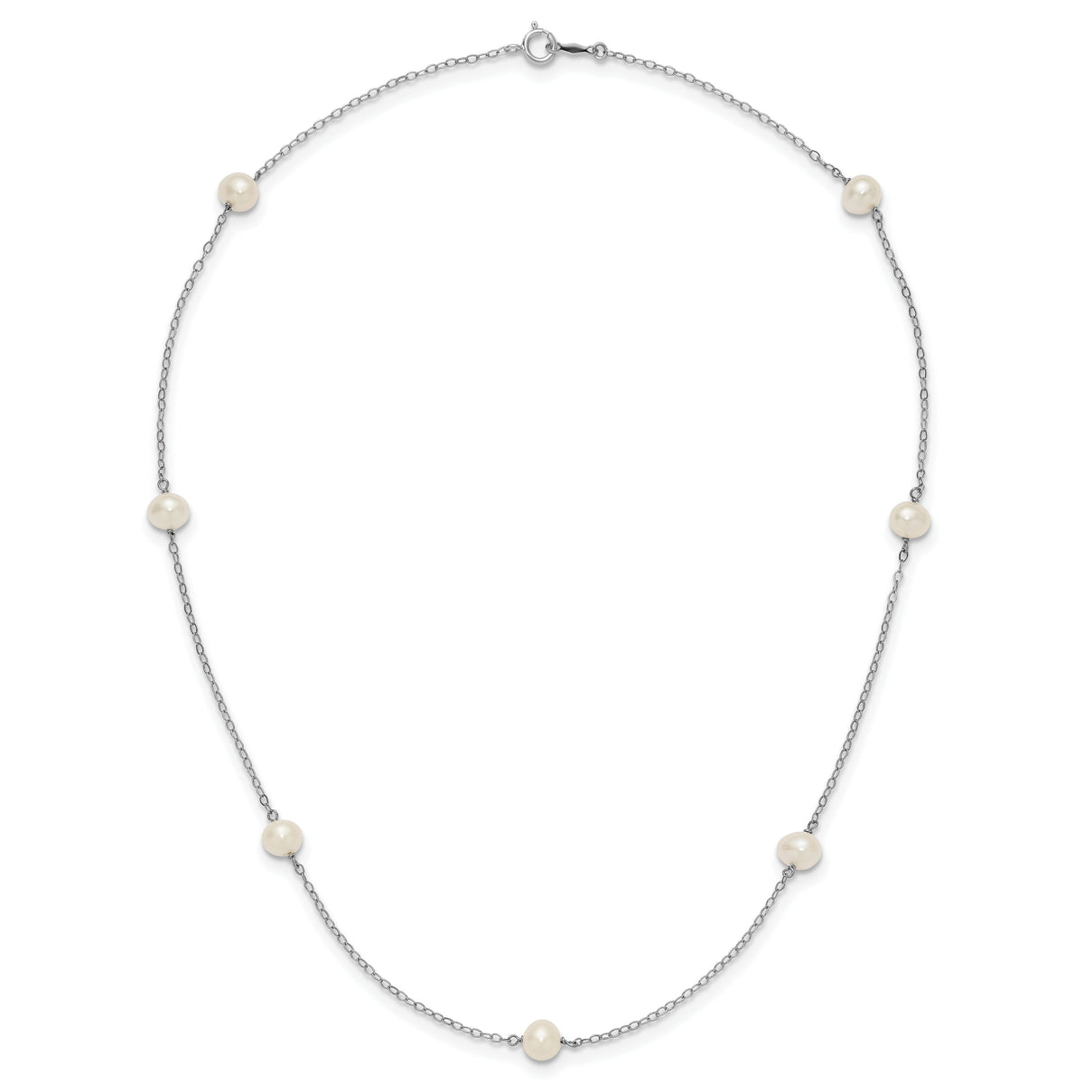 14K White Gold 5-6mm Round White FWC Pearl 7 Station Necklace-XFW555W-16