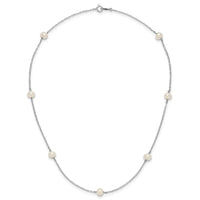 14K White Gold 5-6mm Round White FWC Pearl 7 Station Necklace-XFW555W-16