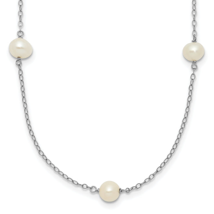 14K White Gold 5-6mm Round White FWC Pearl 7 Station Necklace-XFW555W-16