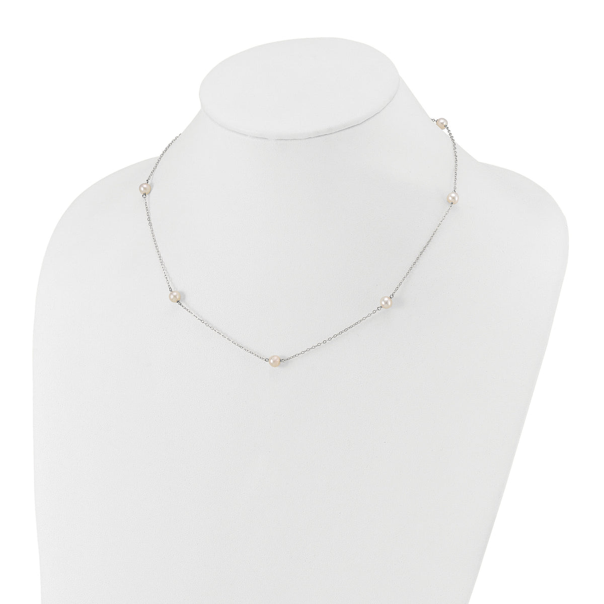 14K White Gold 5-6mm Round White FWC Pearl 7 Station Necklace-XFW555W-18