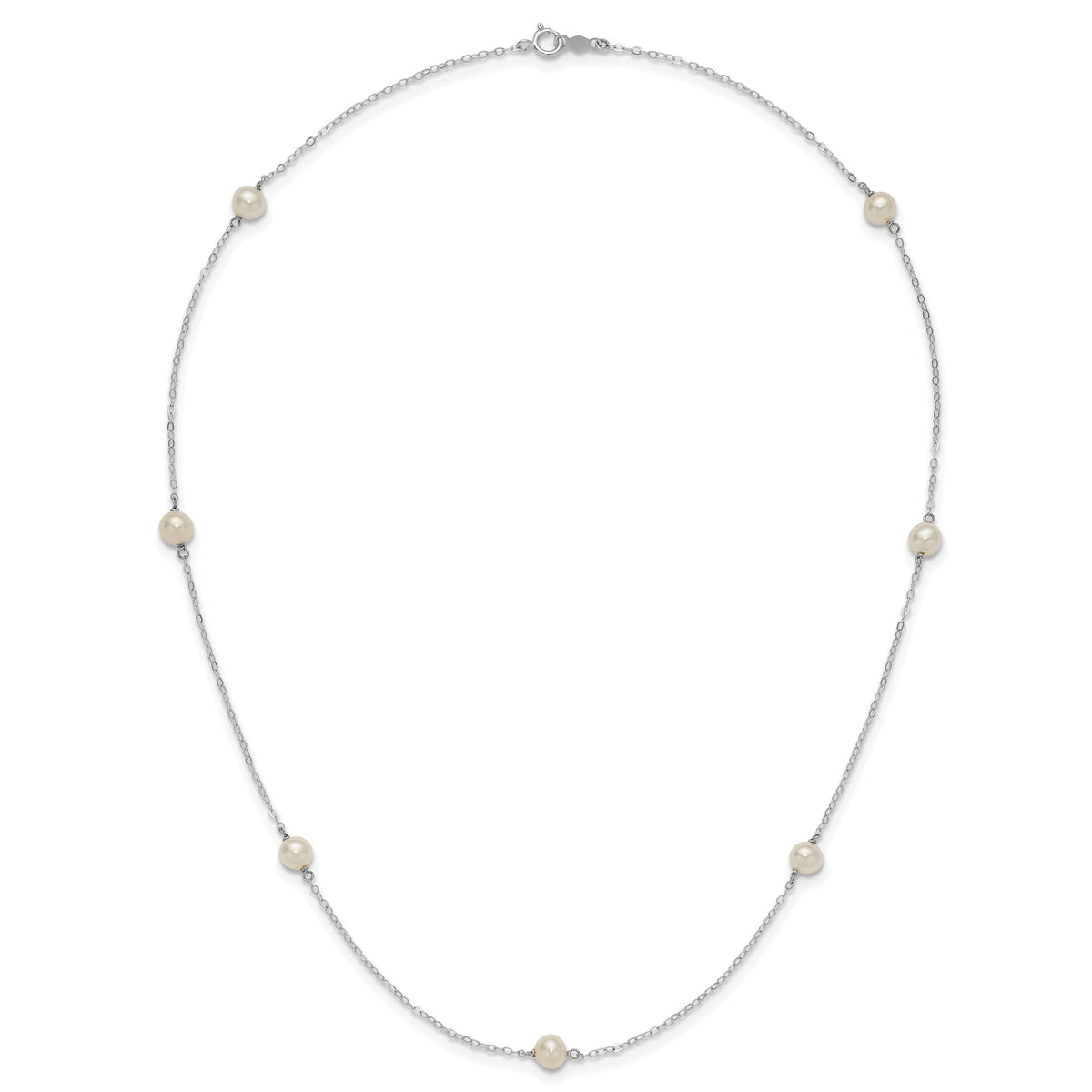 14K White Gold 5-6mm Round White FWC Pearl 7 Station Necklace-XFW555W-18
