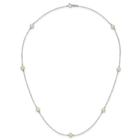 14K White Gold 5-6mm Round White FWC Pearl 7 Station Necklace-XFW555W-18