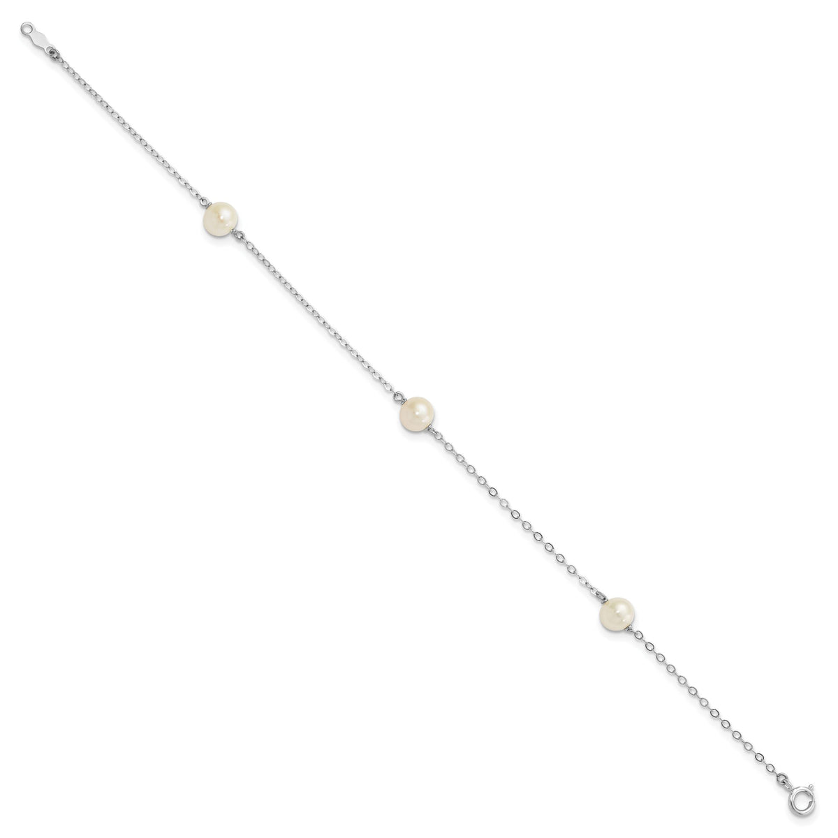 14K White Gold 5-6mm Round White FWC Pearl 3 Station Bracelet-XFW560-7.25