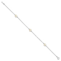 14K White Gold 5-6mm Round White FWC Pearl 3 Station Bracelet-XFW560-7.25
