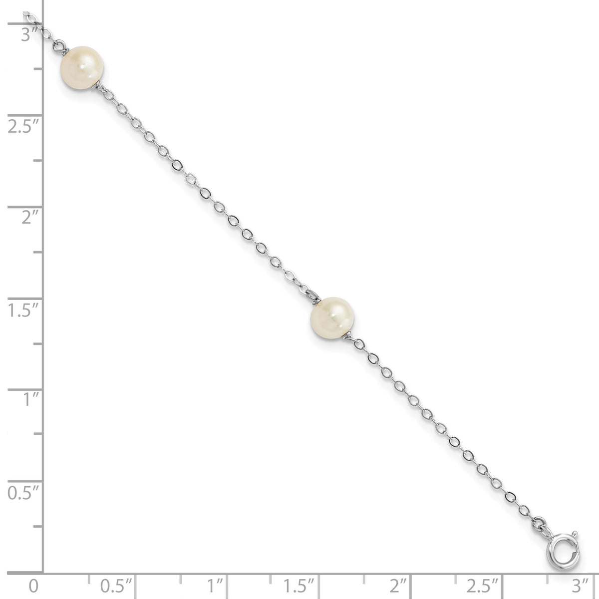14K White Gold 5-6mm Round White FWC Pearl 3 Station Bracelet-XFW560-7.25