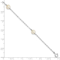 14K White Gold 5-6mm Round White FWC Pearl 3 Station Bracelet-XFW560-7.25