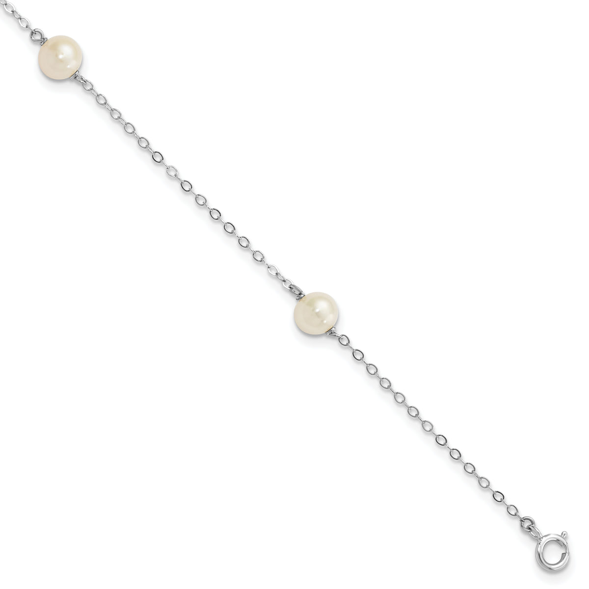14K White Gold 5-6mm Round White FWC Pearl 3 Station Bracelet-XFW560-7.25