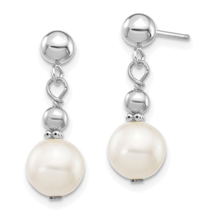 14kw 7-8mm White Semi-round Freshwater Cultured Pearl Post Dangle Earrings-XFW564