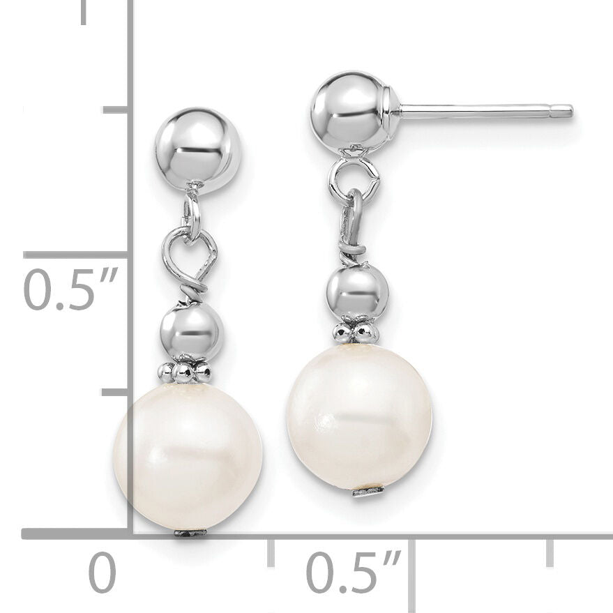 14kw 7-8mm White Semi-round Freshwater Cultured Pearl Post Dangle Earrings-XFW564
