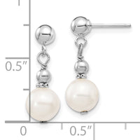 14kw 7-8mm White Semi-round Freshwater Cultured Pearl Post Dangle Earrings-XFW564