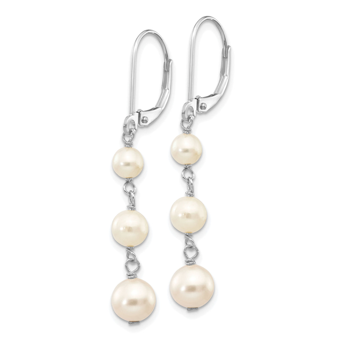 14KW 4-6mm Semi Round White Freshwater Cultured Pearl Dangle Earrings-XFW569
