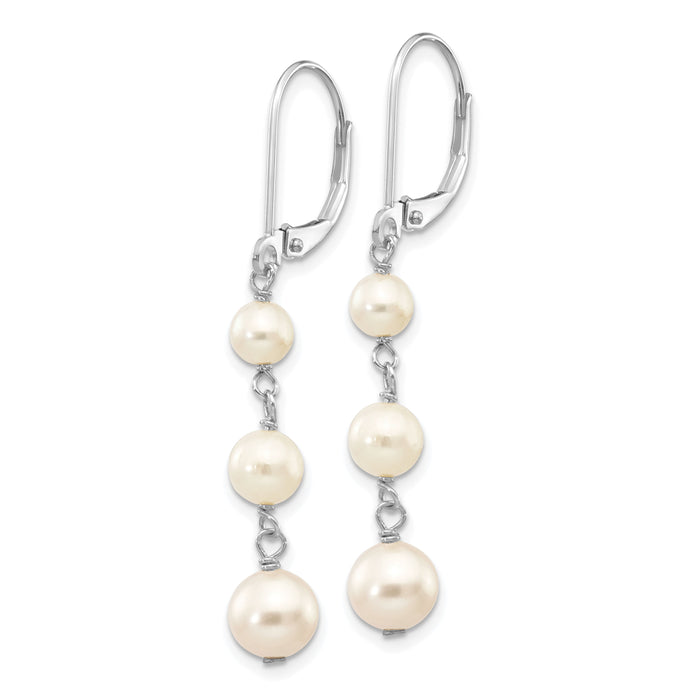 14KW 4-6mm Semi Round White Freshwater Cultured Pearl Dangle Earrings-XFW569