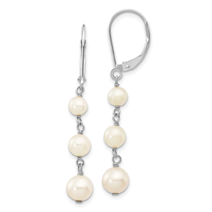 14KW 4-6mm Semi Round White Freshwater Cultured Pearl Dangle Earrings-XFW569