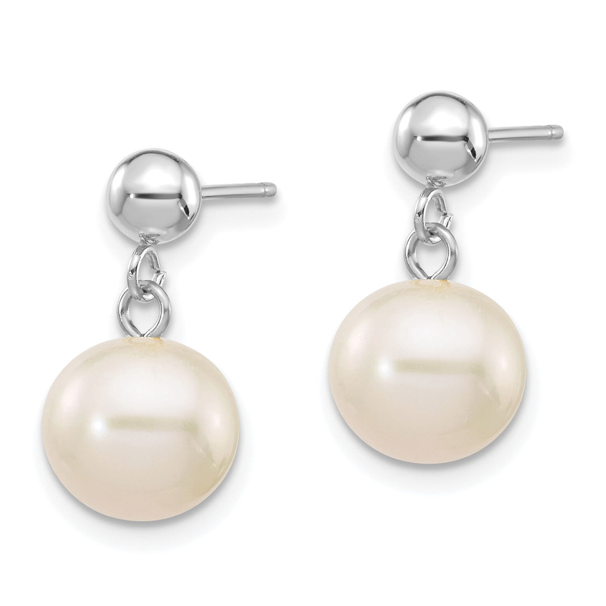 14kw 8-8.5mm White Round Freshwater Cultured Pearl Post Dangle Earrings-XFW570