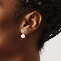 14kw 8-8.5mm White Round Freshwater Cultured Pearl Post Dangle Earrings-XFW570
