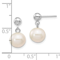 14kw 8-8.5mm White Round Freshwater Cultured Pearl Post Dangle Earrings-XFW570