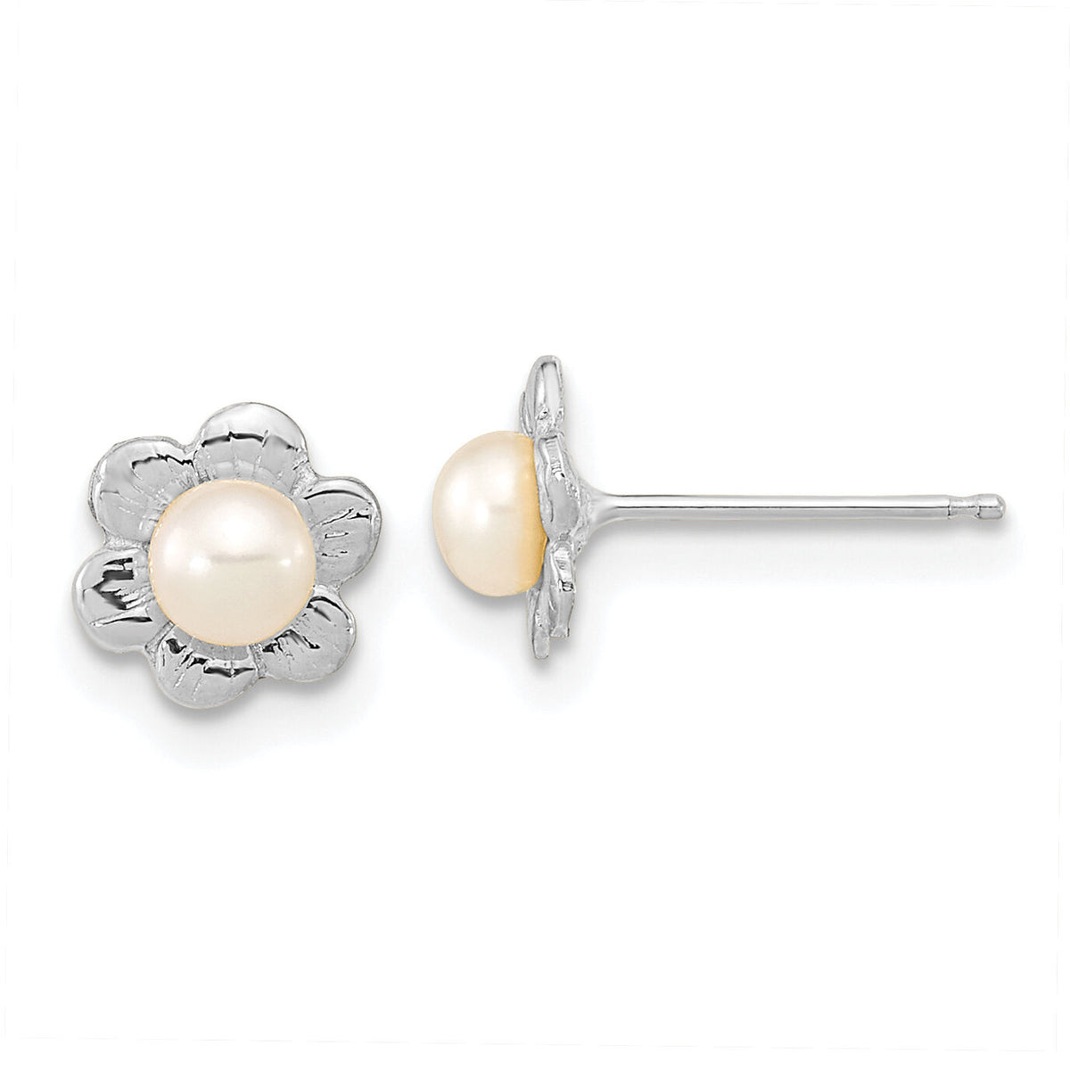 Madi K 14k White Gold 3-4mm FWC Pearl Flower Post Earrings-XFW617E