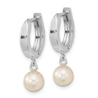 14k WG 6-7mm Rnd Akoya Saltwater Cultured Pearl Dangle Hoop Earrings-XFW650E