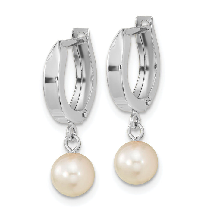 14k WG 6-7mm Rnd Akoya Saltwater Cultured Pearl Dangle Hoop Earrings-XFW650E