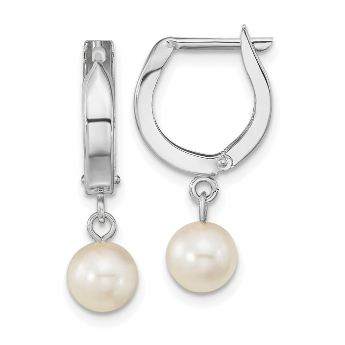 14k WG 6-7mm Rnd Akoya Saltwater Cultured Pearl Dangle Hoop Earrings-XFW650E