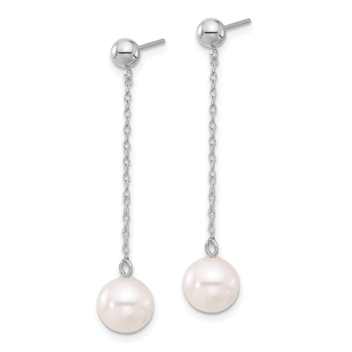 14kw 7-8mm White Round Freshwater Cultured Pearl Post Dangle Earrings-XFW652E