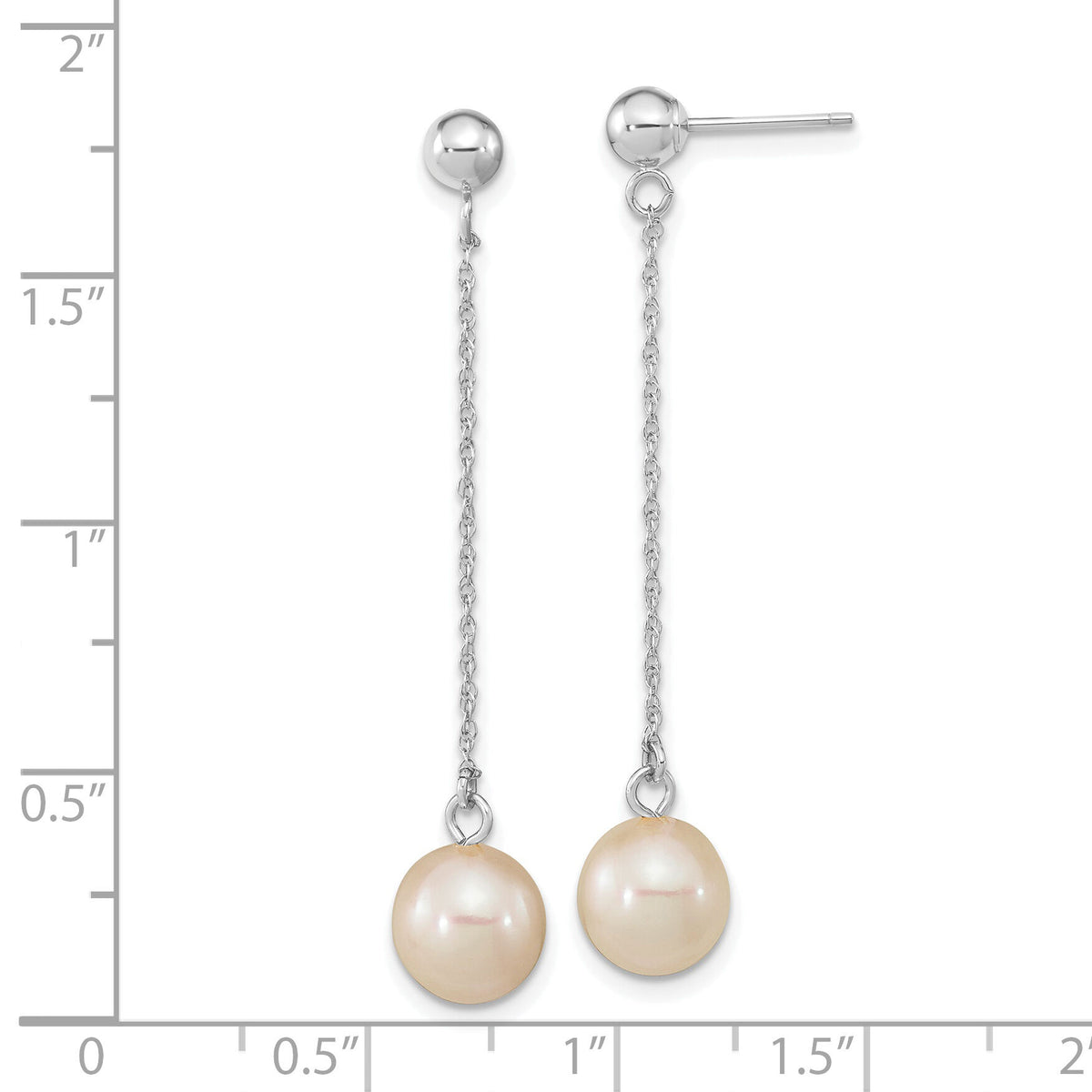 14kw 7-8mm White Round Freshwater Cultured Pearl Post Dangle Earrings-XFW652E