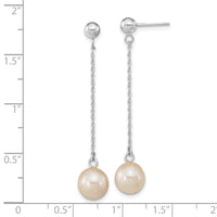 14kw 7-8mm White Round Freshwater Cultured Pearl Post Dangle Earrings-XFW652E