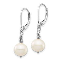 14k White Gold 8-9mm Near Round White FWC Pearl Leverback Earrings-XFW654E