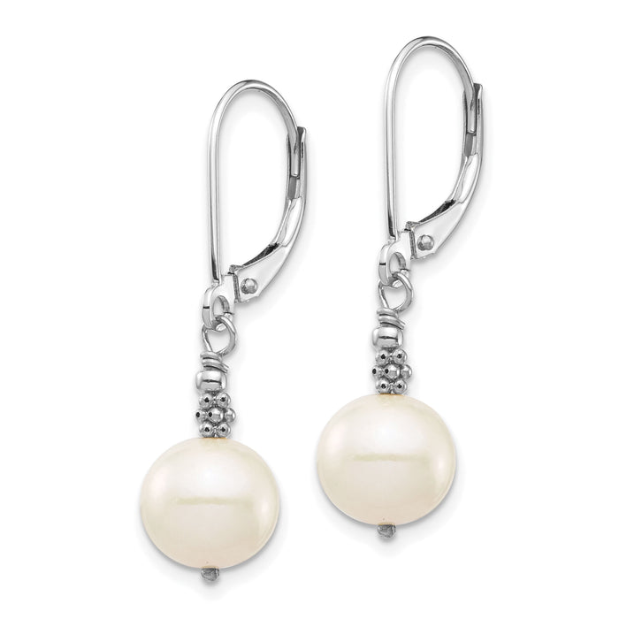 14k White Gold 8-9mm Near Round White FWC Pearl Leverback Earrings-XFW654E
