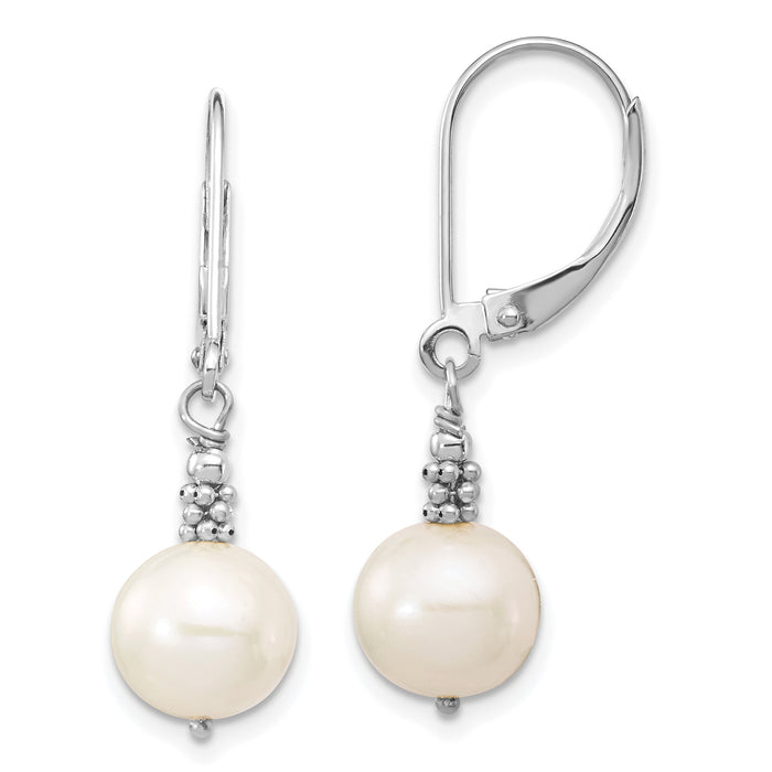 14k White Gold 8-9mm Near Round White FWC Pearl Leverback Earrings-XFW654E