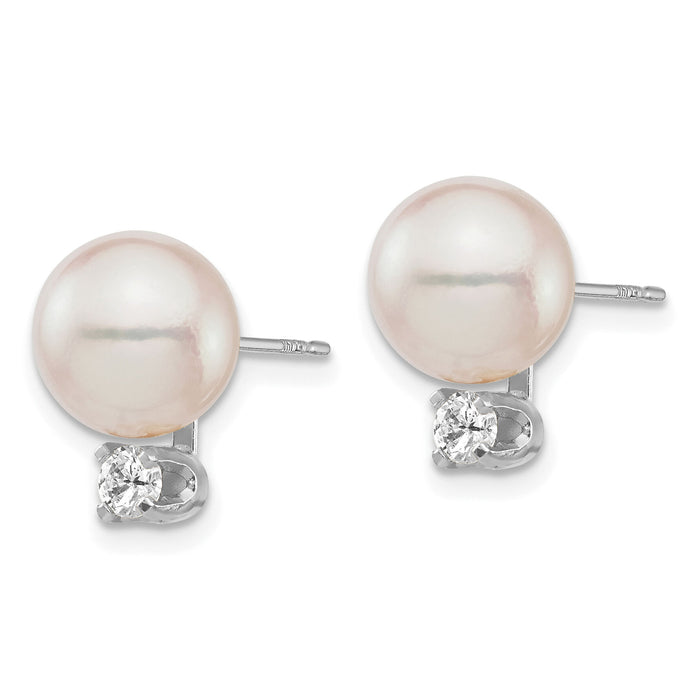 14K White Gold 8-9mm Round White Saltwater Akoya .20ct. Diamond Earrings-XFW682E