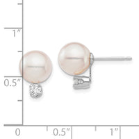 14K White Gold 8-9mm Round White Saltwater Akoya .20ct. Diamond Earrings-XFW682E