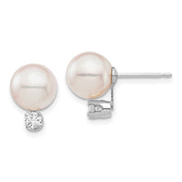 14K White Gold 8-9mm Round White Saltwater Akoya .20ct. Diamond Earrings-XFW682E