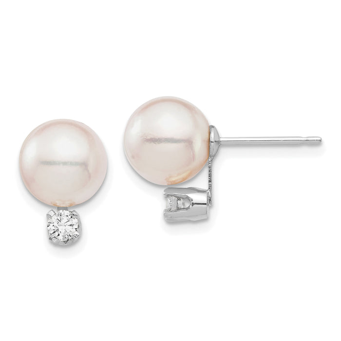 14K White Gold 8-9mm Round White Saltwater Akoya .20ct. Diamond Earrings-XFW682E