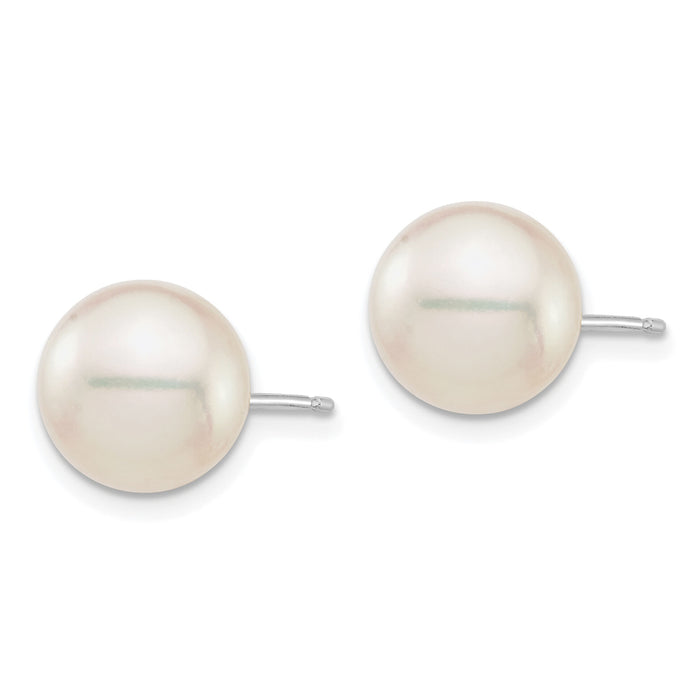 14K White Gold 9-10mm Round White Saltwater Akoya Cultured Pearl Earrings-XFW683E