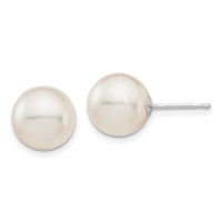 14K White Gold 9-10mm Round White Saltwater Akoya Cultured Pearl Earrings-XFW683E