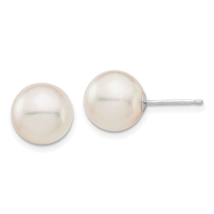 14K White Gold 9-10mm Round White Saltwater Akoya Cultured Pearl Earrings-XFW683E