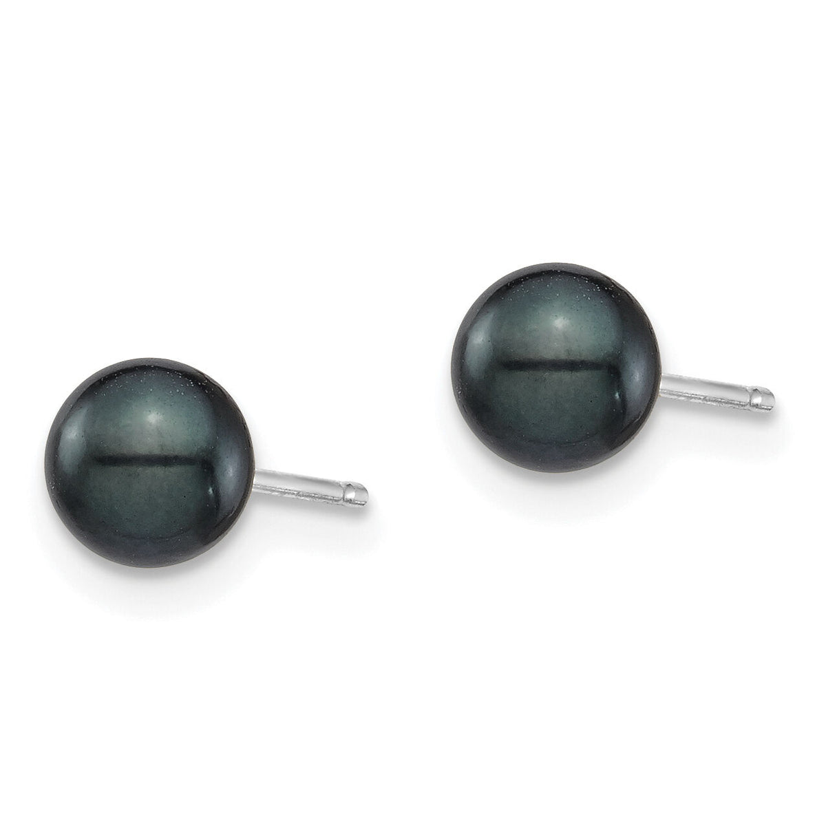 14K White Gold 5-6mm Round Black Saltwater Akoya Cultured Earrings-XFW689E