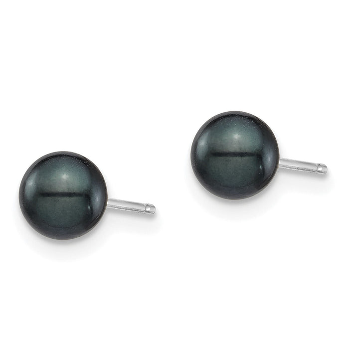 14K White Gold 5-6mm Round Black Saltwater Akoya Cultured Earrings-XFW689E