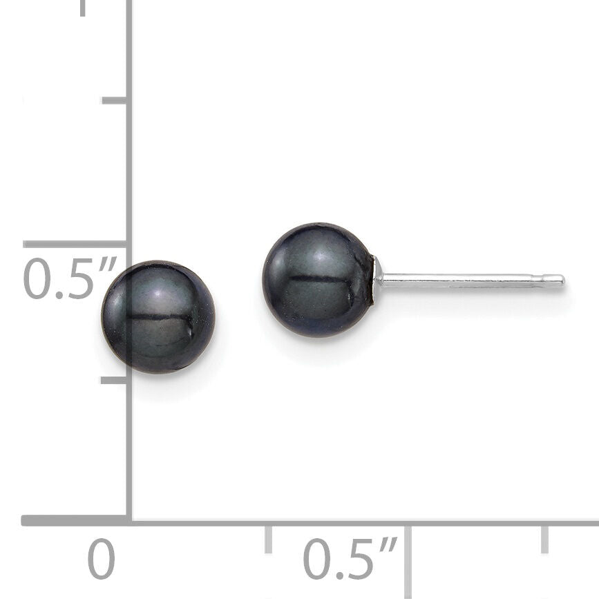 14K White Gold 5-6mm Round Black Saltwater Akoya Cultured Earrings-XFW689E