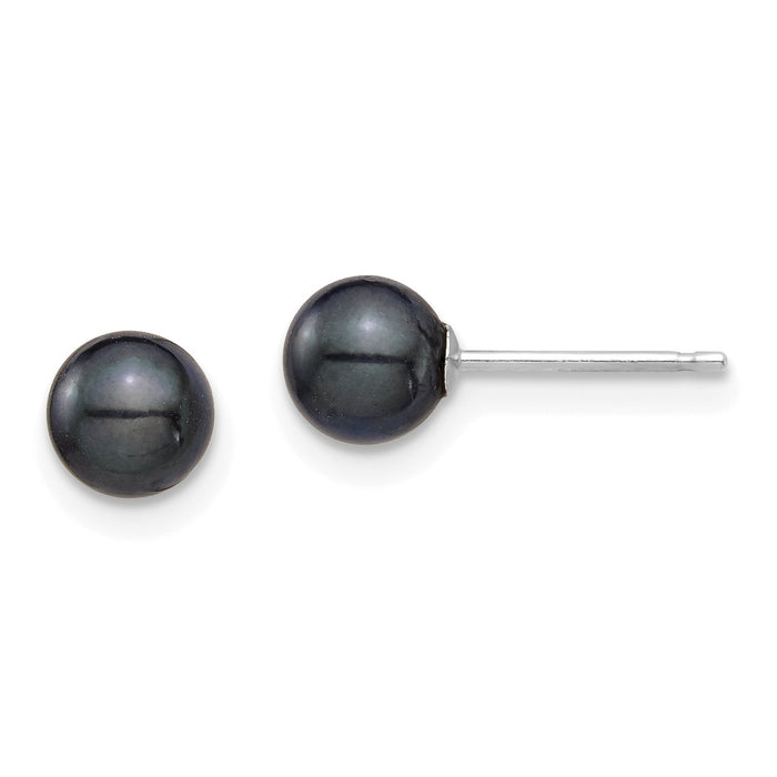14K White Gold 5-6mm Round Black Saltwater Akoya Cultured Earrings-XFW689E