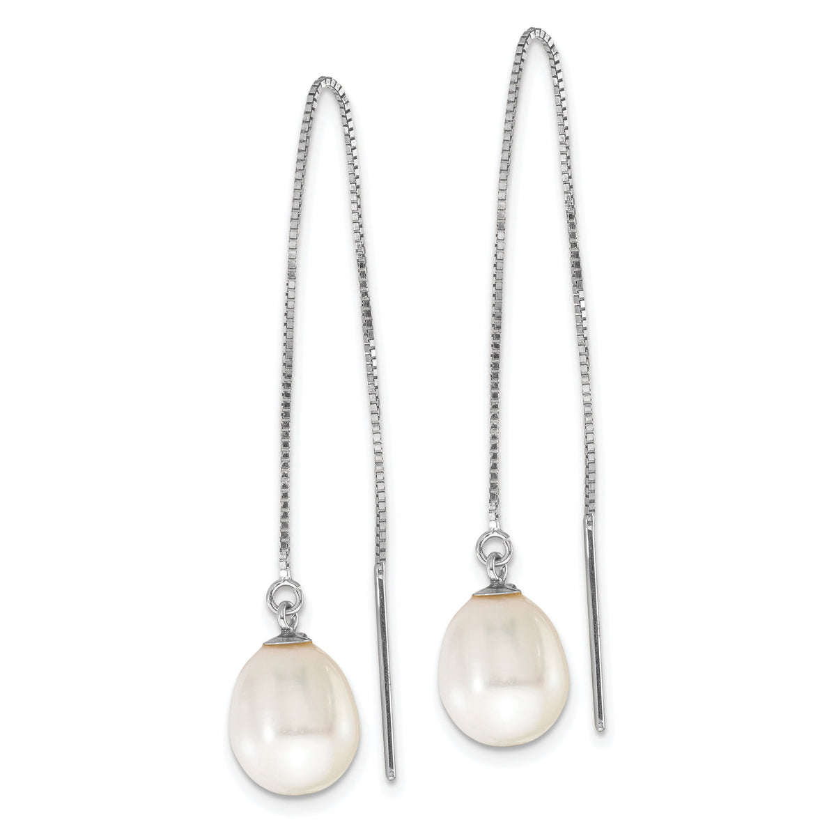14k WG 6-8mm Teardrop Freshwater Cultured Pearl Threader Earrings-XFW713E