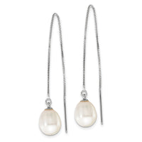14k WG 6-8mm Teardrop Freshwater Cultured Pearl Threader Earrings-XFW713E