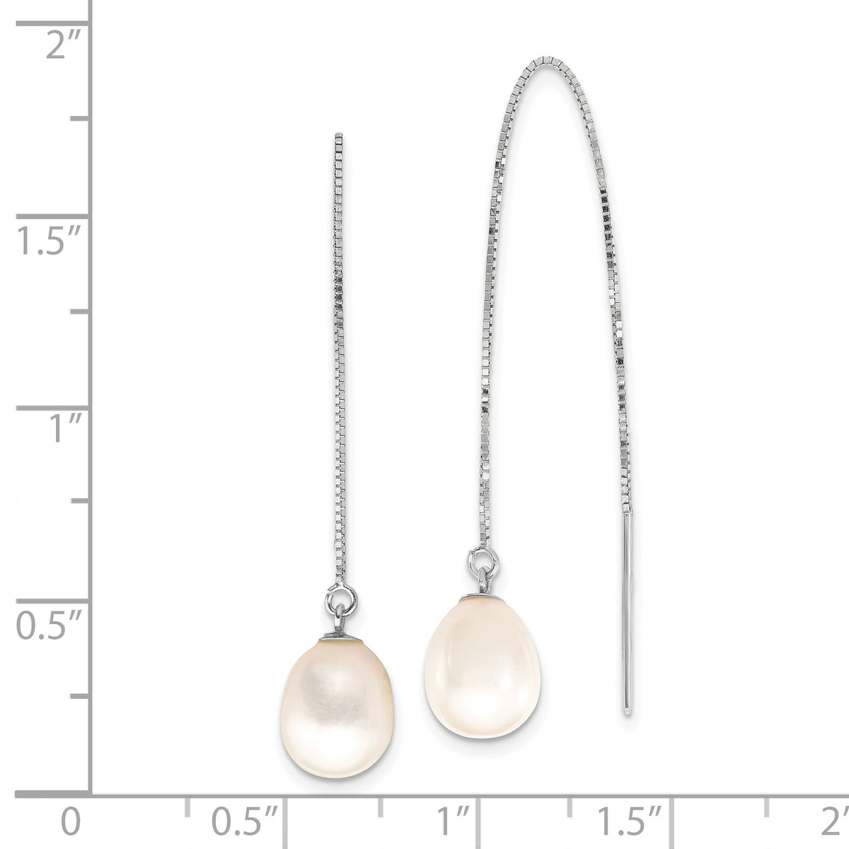 14k WG 6-8mm Teardrop Freshwater Cultured Pearl Threader Earrings-XFW713E