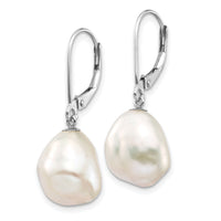 14K White Gold 10x13mm Keshi White FWC Pearl Dangle Earrings-XFW714E
