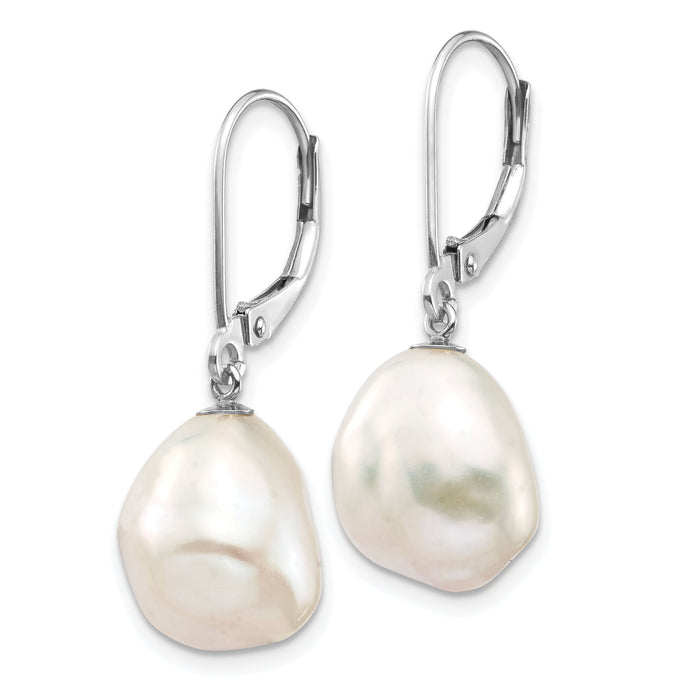 14K White Gold 10x13mm Keshi White FWC Pearl Dangle Earrings-XFW714E
