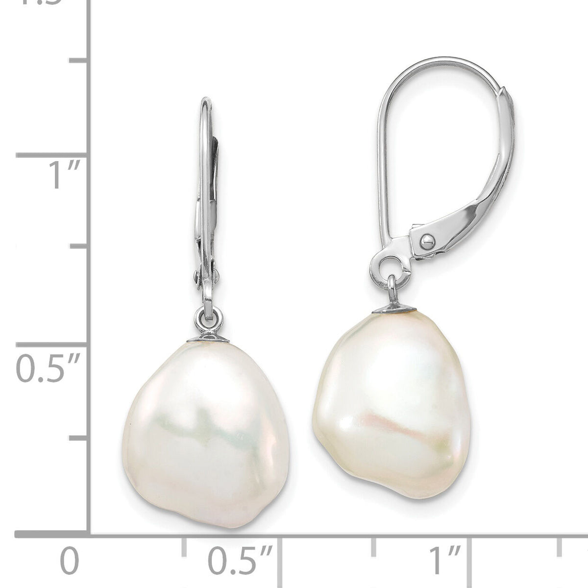 14K White Gold 10x13mm Keshi White FWC Pearl Dangle Earrings-XFW714E